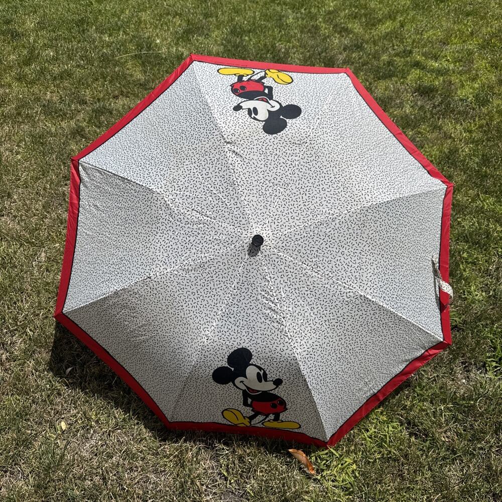 Vintage Disney Parks Mickey Mouse Umbrella Push Button Open